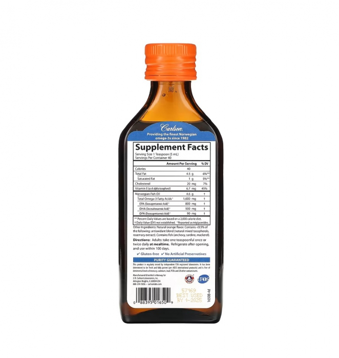 The Very Finest Fish Oil Orange Flavor 1.600mg Omega-3 200ml - Carlson [2]