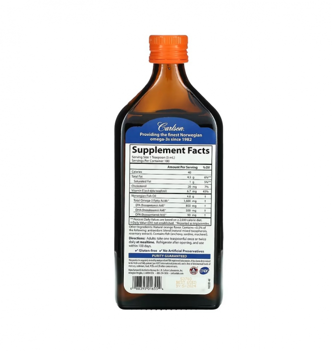 The Very Finest Fish Oil Orange Flavor 1.600mg Omega-3 500ml - Carlson [2]