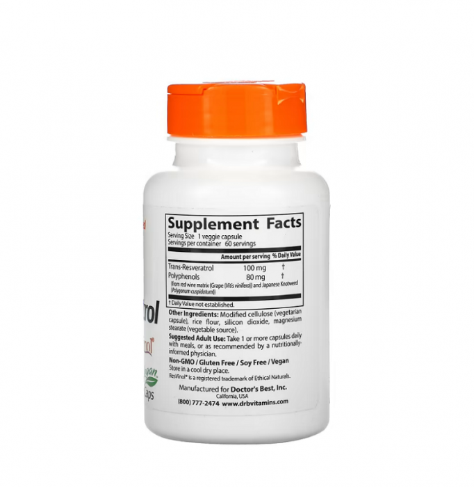 Trans-Resveratrol 100 with ResVinol 100mg 60 Capsule - Doctor's Best [2]
