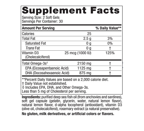 Ultimate Omega 2X with Vitamin D3 60 capsule Lemon - Nordic Naturals [2]