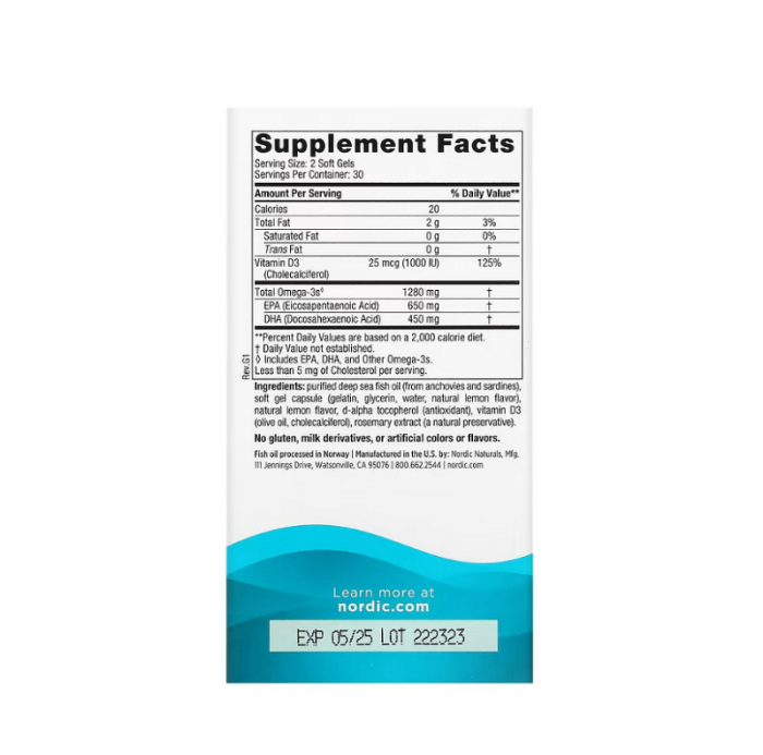 Ultimate Omega-D3 Lemon 1280mg 60 capsule - Nordic Naturals [2]