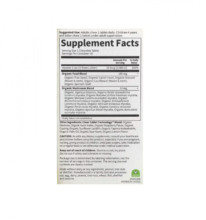 Vegan D3 Raspberry-Lemon Mykind Organics 2000 IU 30 capsule - Garden of Life [2]