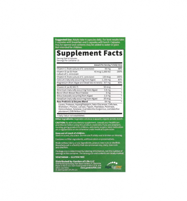 Vitamin Code Raw Calcium 60 capsule vegetale - Garden of Life [2]