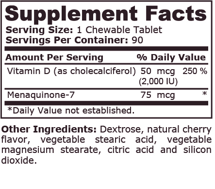Vitamin D-3 with K-2 Cherry 90 tablete masticabile - Pure Nutrition USA [2]