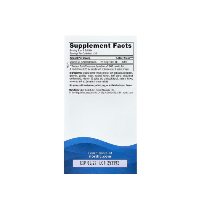 Vitamin D3 1000 IU Orange 120 capsule - Nordic Naturals [2]