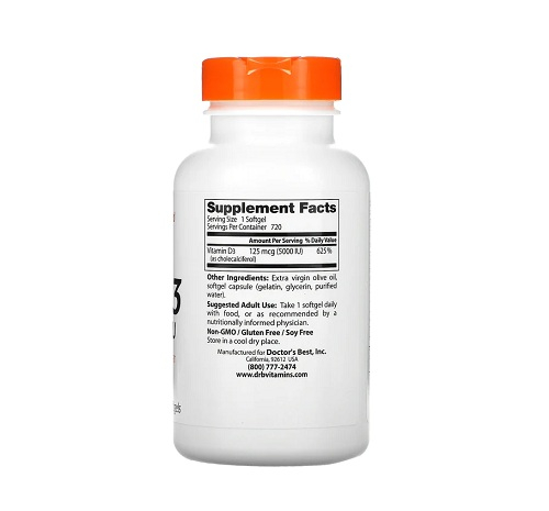 Vitamin D3 125 mcg (5,000 IU) 720Capsule - Doctor's Best [2]