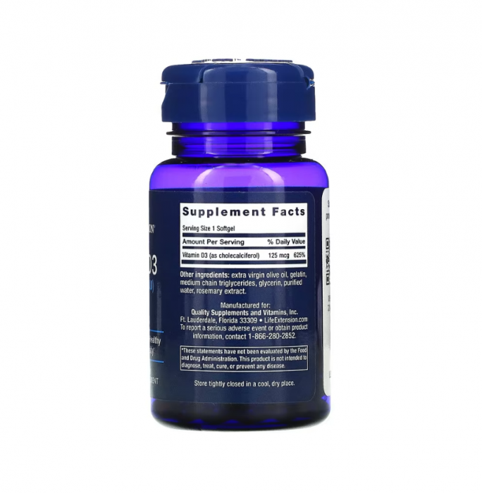 Vitamin D3 125mcg 5000 IU 60 Softgels - Life Extension [2]