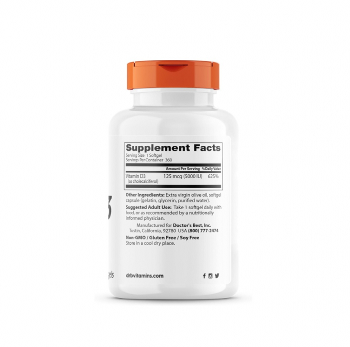Vitamin D3 125mcg (5000IU) 180 capsule moi - Doctor's Best [2]