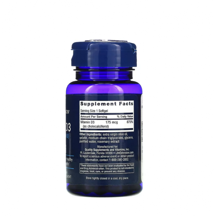 Vitamin D3 175mcg 7000IU 60 Softgels - Life Extension [2]