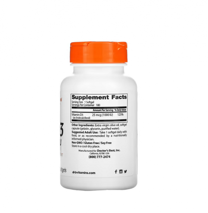 Vitamin D3 25mcg 1000IU 180 Softgels - Doctor's Best [2]