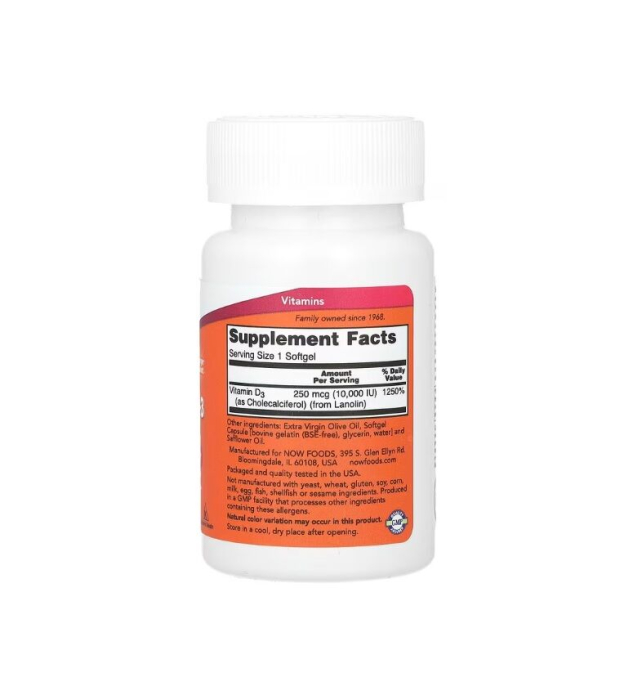 Vitamin D3 (High Potency) 10000 IU 240 capsule moi - NOW Foods [2]