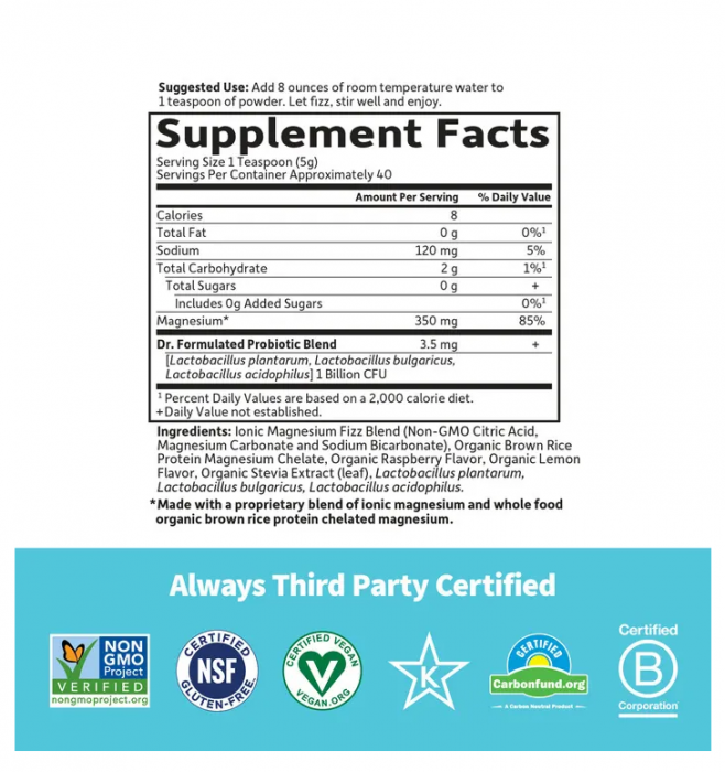 Whole Food Magnesium Powder Rasberry-Lemon 198.4g - Garden of Life [2]