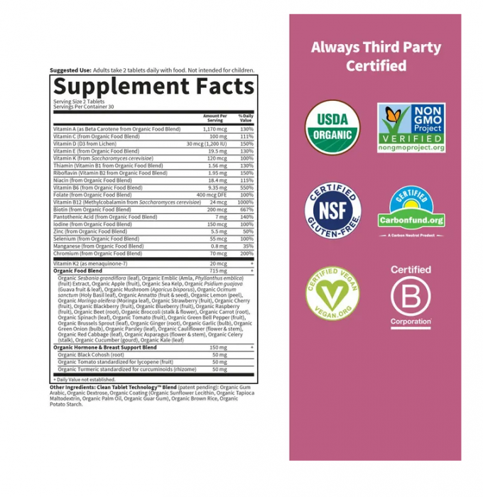 Women's Multi 40+ Whole Food Multivitamin 60 Vegan Tablets - Garden of Life [2]