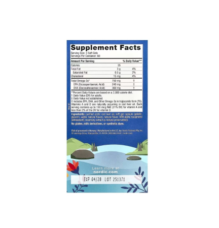 Arctic Cod Liver Oil 750mg Omega-3 Lemon 180 Capsule - Nordic Naturals [1]