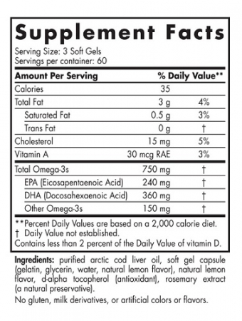 Arctic Cod Liver Oil 750mg Omega-3 Lemon 180 Capsule - Nordic Naturals [1]