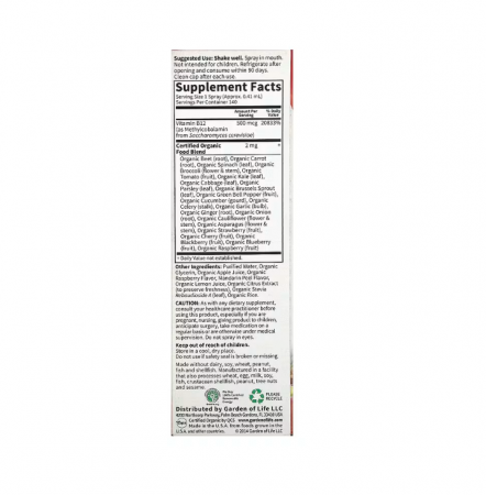 B-12 Organic Spray Raspberry MyKind Organics 58 ml - Garden of Life [1]