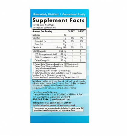 Children's DHA 250mg Omega-3 3-6 ani 360 capsule moi - Nordic Naturals [1]