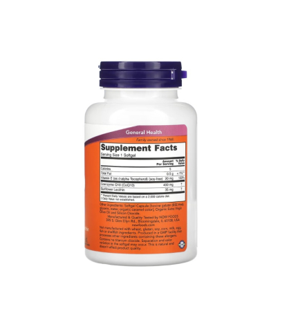 CoQ10 400mg with Lecithin & Vitamin E 60 capsule moi - NOW Foods [1]