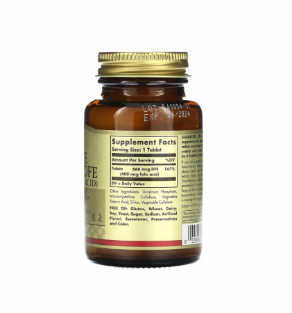 Folate 666mcg DFE (400mg Folic Acid) 250 tablete - Solgar [1]