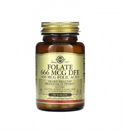 Vitamina B - Folate 666mcg DFE (400mg Folic Acid) 250 tablete - Solgar