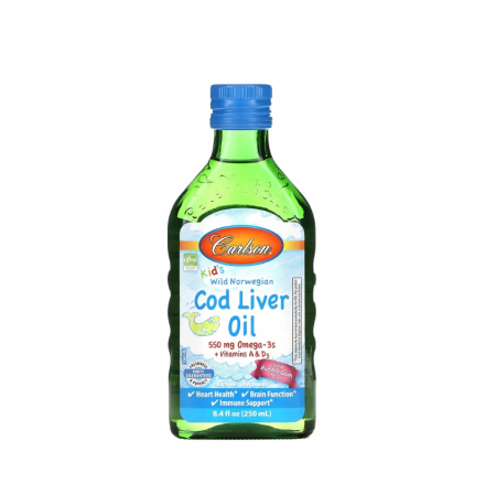 Carlson - Kid's Wild Norwegian Cod Liver Oil Bubble Gum Taste 250ml. - Carlson