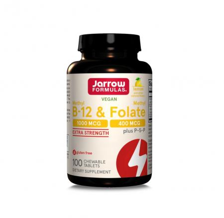 Vitamina B - Methyl B-12 1000mcg & Methyl Folate 400mcg Lemon 100 tablete masticabile - Jarrow Formulas