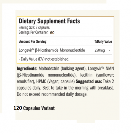 NMN Liposomal Nicotinamide Mononucleotide 250mg 120 capsule - Purovitalis [1]