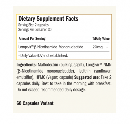 NMN Liposomal Nicotinamide Mononucleotide 250mg 60 capsule - Purovitalis [1]