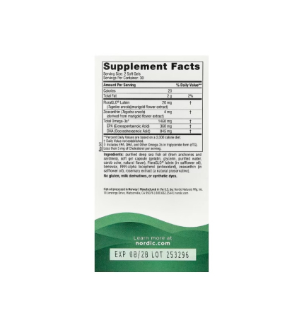 Omega Vision with Zeaxanthin&FloraGO Lutein 1460mg 60 Soft Gels - Nordic Naturals [1]