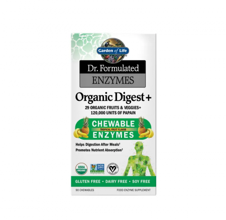 Pentru Digestie - Organic Digest+ Dr. Formulated Enzymes, Tropical Fruit 90 Capsule - Garden of Life