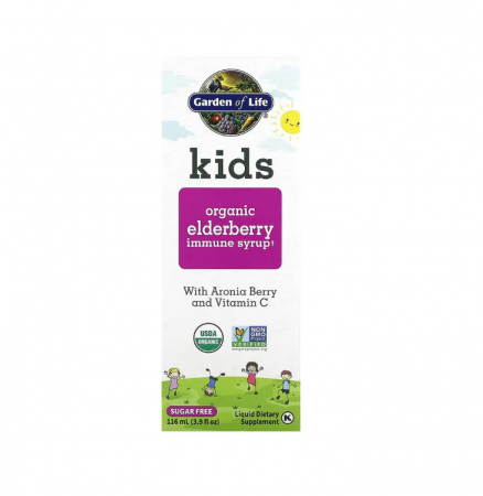 Pentru Copii - Organic Elderberry Immune Syrup with Aronia Berry and Vitamin C 116 ml - Garden of Life