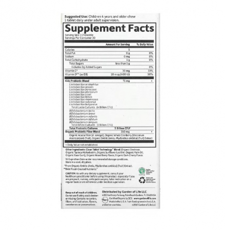 Organic Kids + Dr. Formulated Probiotics Berry Cherry 30 Capsule masticabile - Garden of Life [1]