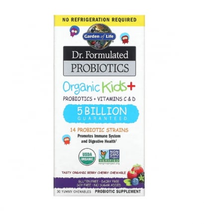 Pentru Digestie - Organic Kids + Dr. Formulated Probiotics Berry Cherry 30 Capsule masticabile - Garden of Life