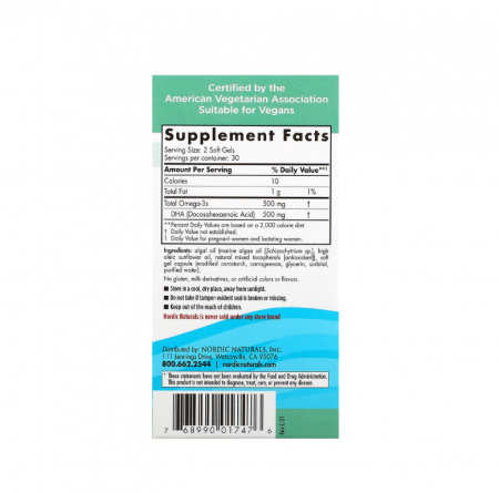 Vegan Prenatal DHA 250mg 60 SoftGels - Nordic Naturals [1]