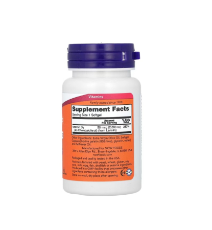 Vitamin D-3 50mcg (2,000 IU) 240 capsule moi - NOW Foods [1]
