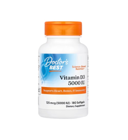Oase & Articulatii - Vitamin D3 125mcg (5000IU) 180 capsule moi - Doctor's Best