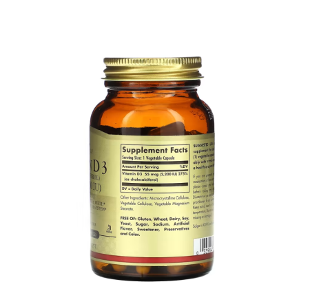 Vitamin D3 (Cholecalciferol) 55mcg (2200 IU) 100 Capsule - Solgar [1]
