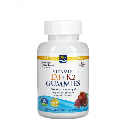 Vitamina K - Vitamin D3 + K2 Pomegranate 60 Gummies - Nordic Naturals