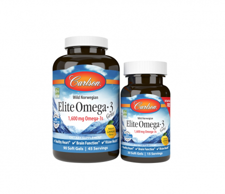 Carlson - Wild Norwegian Elite Omega-3 1600mg Natural Lemon Flavor 90+30 capsule moi - Carlson