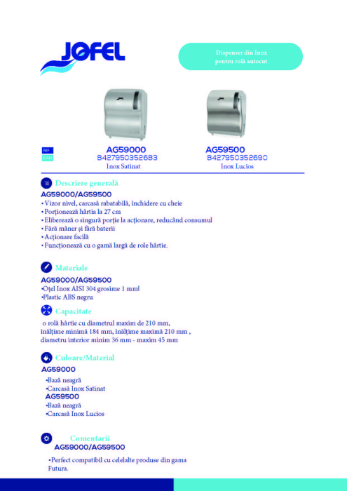Dispenser rola prosop tip autocut, Jofel, inox satinat [3]