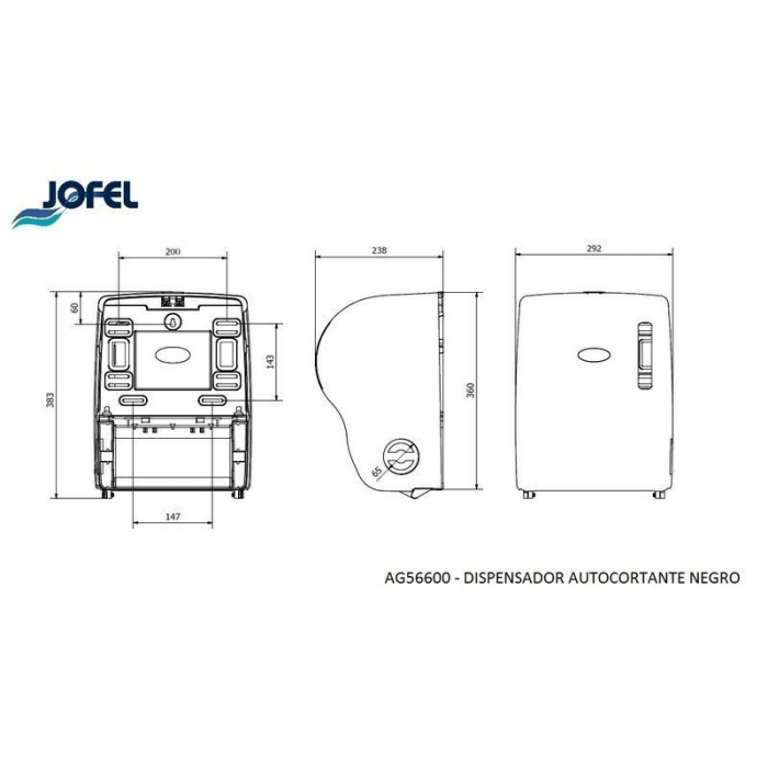 Dispenser rola prosop tip autocut, Jofel, negru ABS [2]