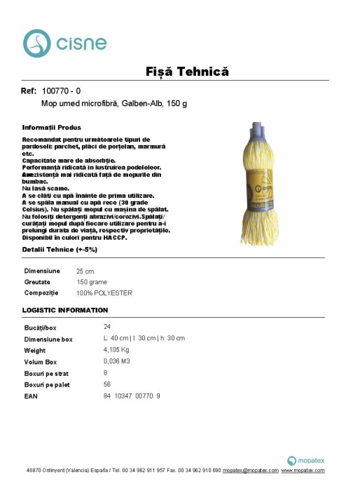Mop microfibră galben cu filet, Cisne, 150 g [3]