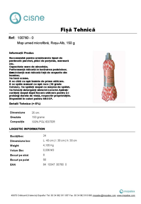 Mop microfibră roșu cu filet, Cisne, 150 g [3]