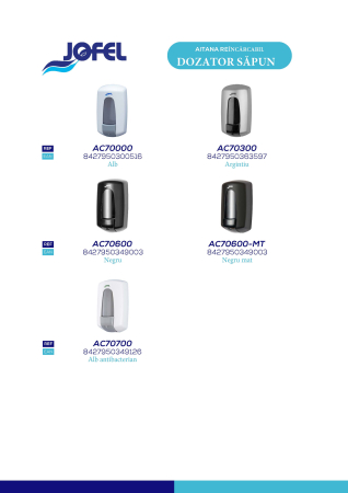 Dozator pentru săpun lichid, plastic alb ABS, Jofel, reîncărcabil, 900 ml [2]