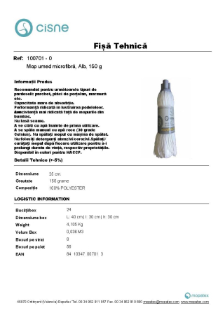 Mop microfibră alb cu filet, Cisne, 150 g [2]