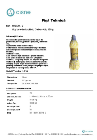 Mop microfibră galben cu filet, Cisne, 150 g [2]
