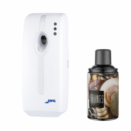 Odorizante pentru incaperi - Odorizant electronic profesional Jofel cu rezerva spray 250 ml Feelings si baterii incluse