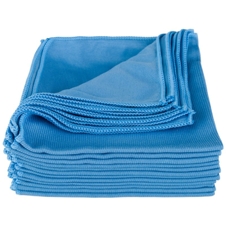 Mopuri si lavete profesionale - Set 12 lavete albastre profesionale din microfibra Cisne pentru suprafete din sticla, 38x40 cm