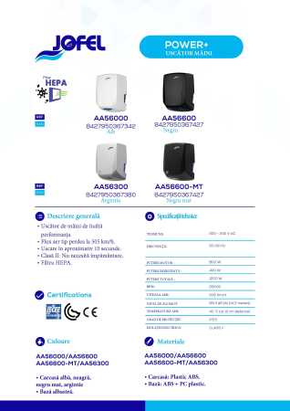 Uscator de maini cu senzor Power+ Jofel, alb ABS [1]