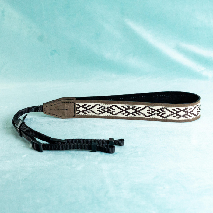 Curea - Strap din piele naturala pentru camere foto si aparate DSLR- Maro desaturat cu motiv traditional [6]